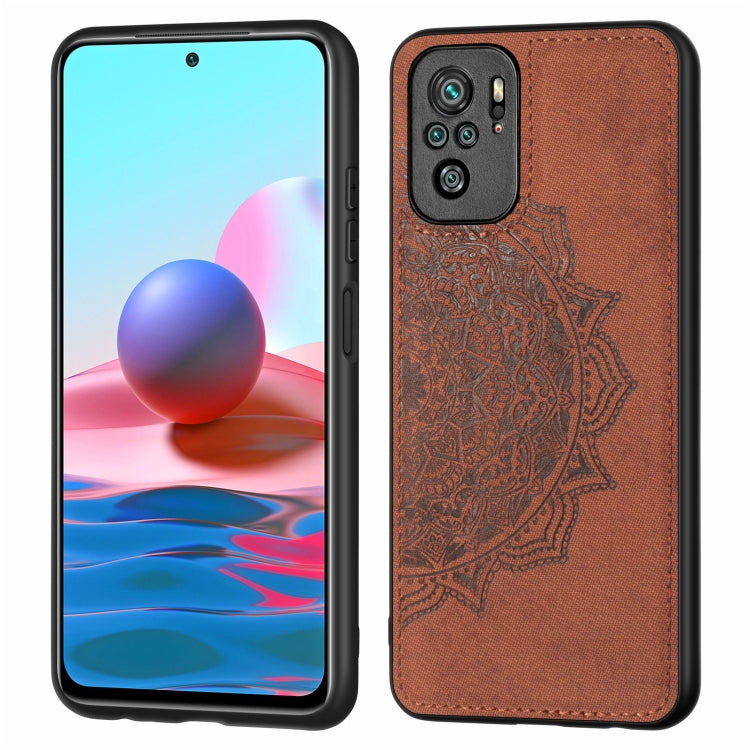 For Xiaomi Redmi Note10 4G Mandala Embossed Cloth Cover PC + TPU Mobile Phone Case with Magnetic Function and Hand Strap