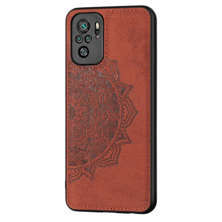For Xiaomi Redmi Note10 4G Mandala Embossed Cloth Cover PC + TPU Mobile Phone Case with Magnetic Function and Hand Strap