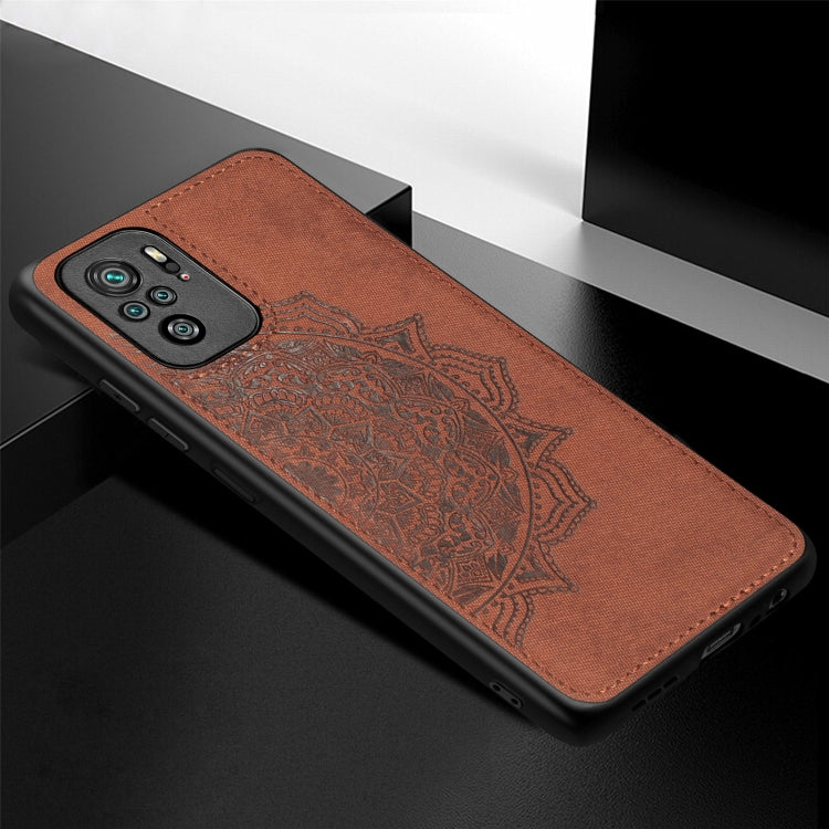 For Xiaomi Redmi Note10 4G Mandala Embossed Cloth Cover PC + TPU Mobile Phone Case with Magnetic Function and Hand Strap