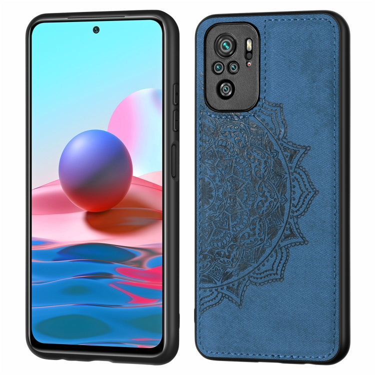 For Xiaomi Redmi Note10 4G Mandala Embossed Cloth Cover PC + TPU Mobile Phone Case with Magnetic Function and Hand Strap