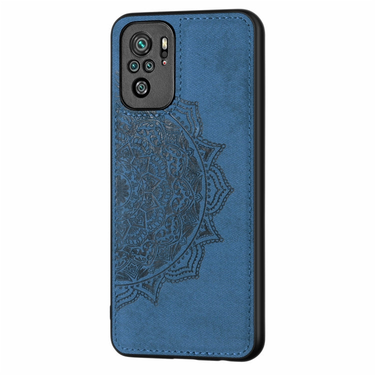 For Xiaomi Redmi Note10 4G Mandala Embossed Cloth Cover PC + TPU Mobile Phone Case with Magnetic Function and Hand Strap