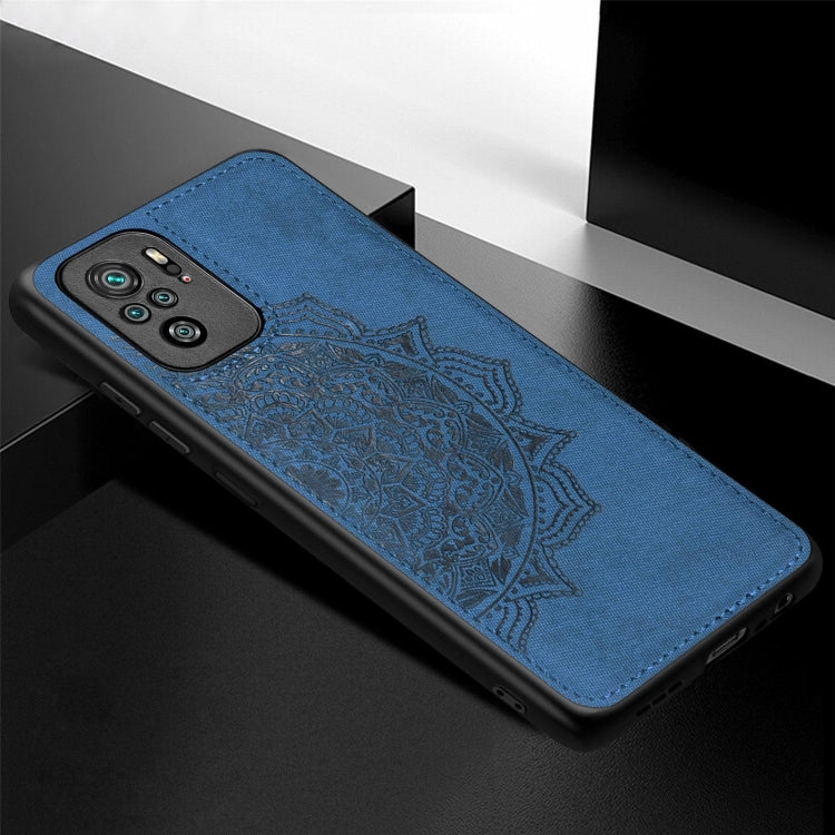 For Xiaomi Redmi Note10 4G Mandala Embossed Cloth Cover PC + TPU Mobile Phone Case with Magnetic Function and Hand Strap