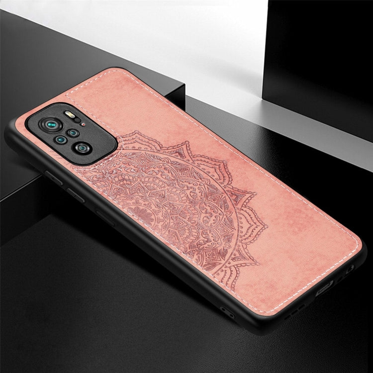 For Xiaomi Redmi Note10 4G Mandala Embossed Cloth Cover PC + TPU Mobile Phone Case with Magnetic Function and Hand Strap