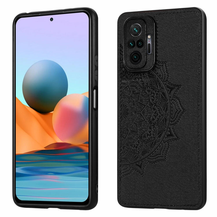For Xiaomi Redmi Note 10 Pro Mandala Embossed Cloth Cover PC + TPU Mobile Phone Case with Magnetic Function and Hand Strap