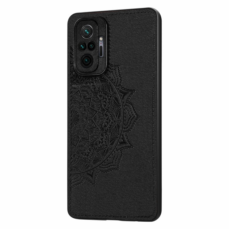 For Xiaomi Redmi Note 10 Pro Mandala Embossed Cloth Cover PC + TPU Mobile Phone Case with Magnetic Function and Hand Strap