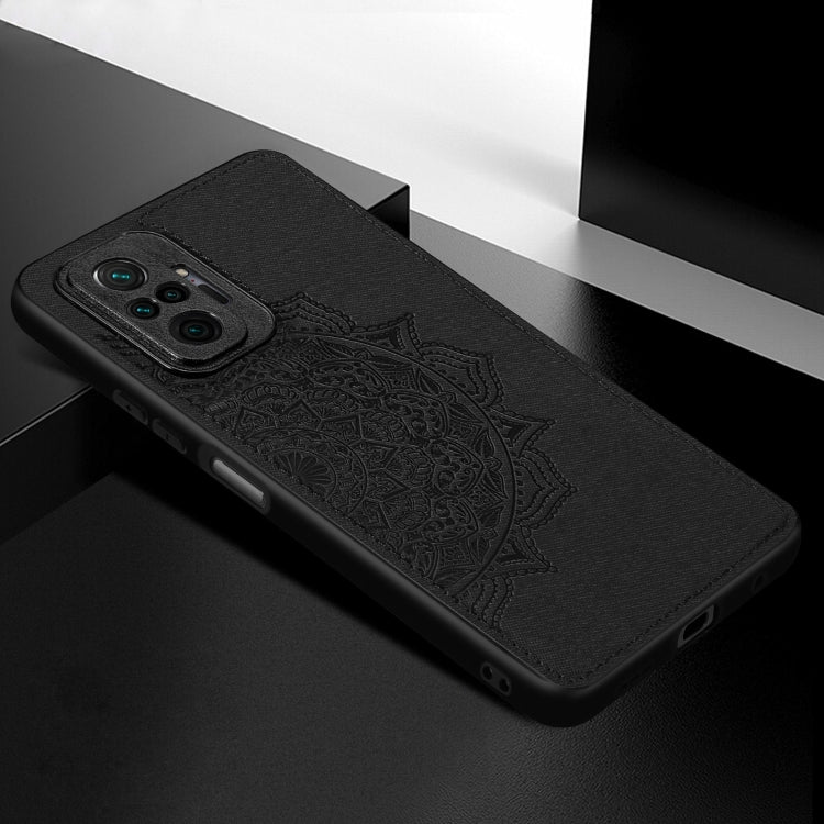 For Xiaomi Redmi Note 10 Pro Mandala Embossed Cloth Cover PC + TPU Mobile Phone Case with Magnetic Function and Hand Strap