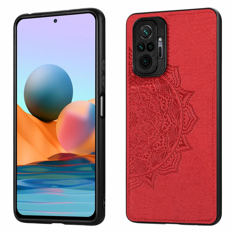 For Xiaomi Redmi Note 10 Pro Mandala Embossed Cloth Cover PC + TPU Mobile Phone Case with Magnetic Function and Hand Strap