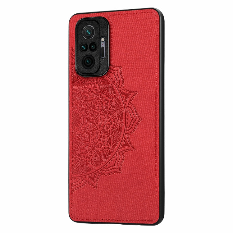 For Xiaomi Redmi Note 10 Pro Mandala Embossed Cloth Cover PC + TPU Mobile Phone Case with Magnetic Function and Hand Strap