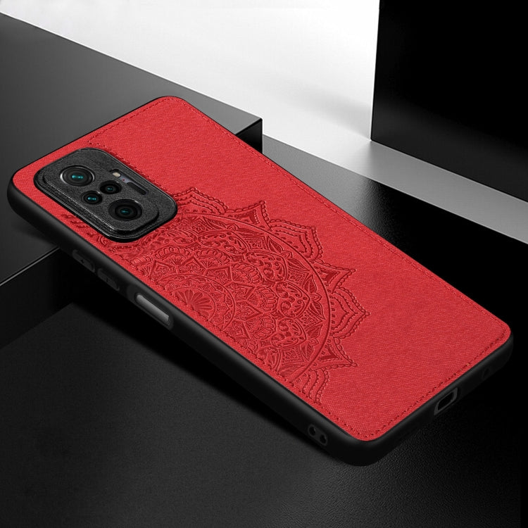 For Xiaomi Redmi Note 10 Pro Mandala Embossed Cloth Cover PC + TPU Mobile Phone Case with Magnetic Function and Hand Strap