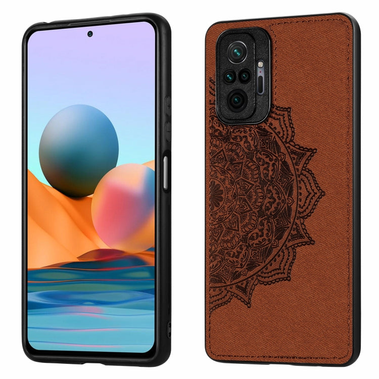 For Xiaomi Redmi Note 10 Pro Mandala Embossed Cloth Cover PC + TPU Mobile Phone Case with Magnetic Function and Hand Strap