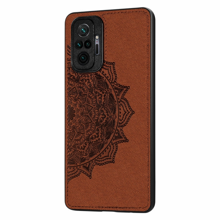 For Xiaomi Redmi Note 10 Pro Mandala Embossed Cloth Cover PC + TPU Mobile Phone Case with Magnetic Function and Hand Strap