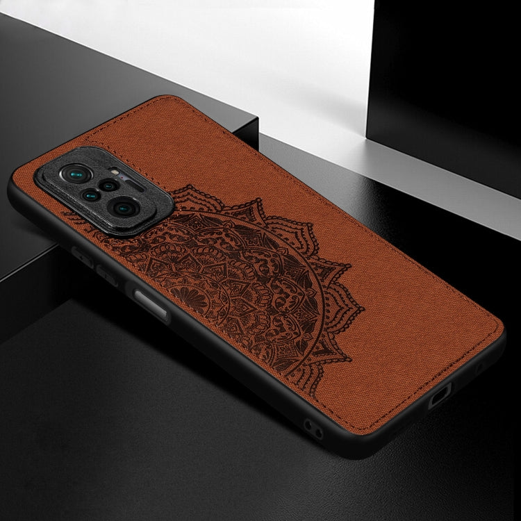 For Xiaomi Redmi Note 10 Pro Mandala Embossed Cloth Cover PC + TPU Mobile Phone Case with Magnetic Function and Hand Strap