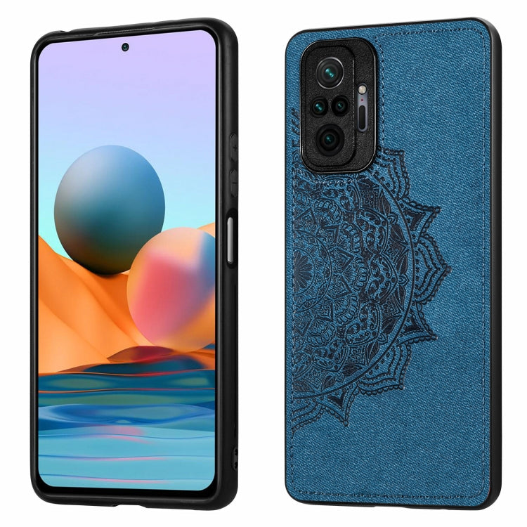 For Xiaomi Redmi Note 10 Pro Mandala Embossed Cloth Cover PC + TPU Mobile Phone Case with Magnetic Function and Hand Strap
