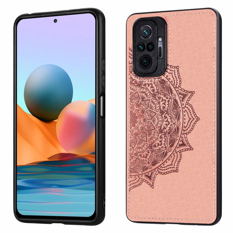 For Xiaomi Redmi Note 10 Pro Mandala Embossed Cloth Cover PC + TPU Mobile Phone Case with Magnetic Function and Hand Strap