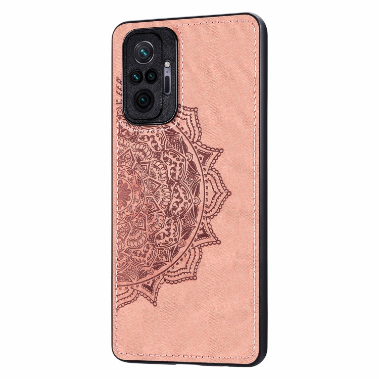 For Xiaomi Redmi Note 10 Pro Mandala Embossed Cloth Cover PC + TPU Mobile Phone Case with Magnetic Function and Hand Strap