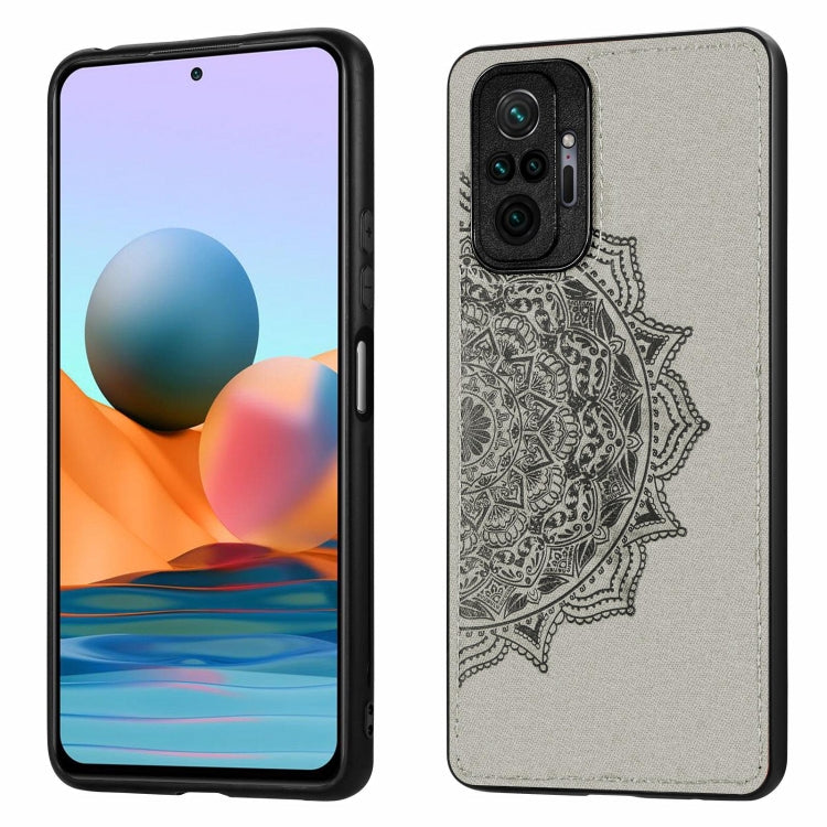 For Xiaomi Redmi Note 10 Pro Mandala Embossed Cloth Cover PC + TPU Mobile Phone Case with Magnetic Function and Hand Strap