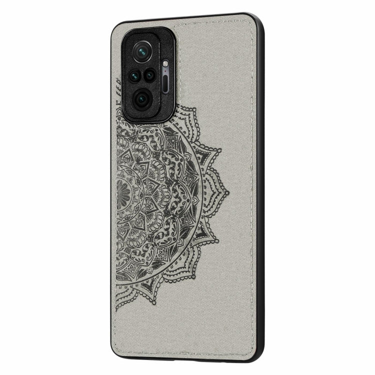 For Xiaomi Redmi Note 10 Pro Mandala Embossed Cloth Cover PC + TPU Mobile Phone Case with Magnetic Function and Hand Strap