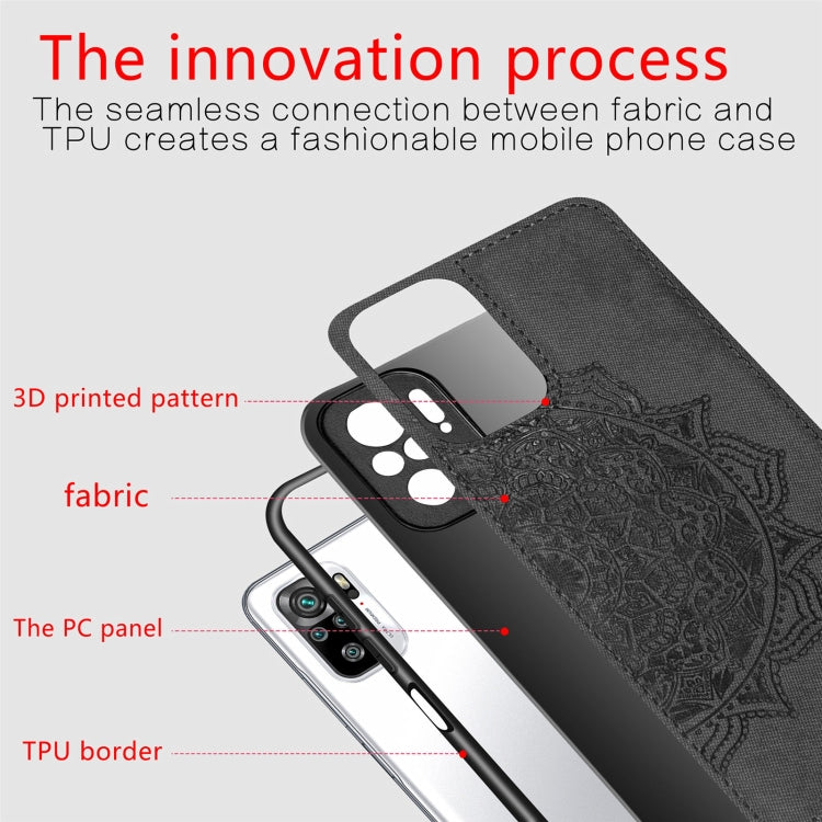 For Xiaomi Redmi Note 10 Pro Mandala Embossed Cloth Cover PC + TPU Mobile Phone Case with Magnetic Function and Hand Strap