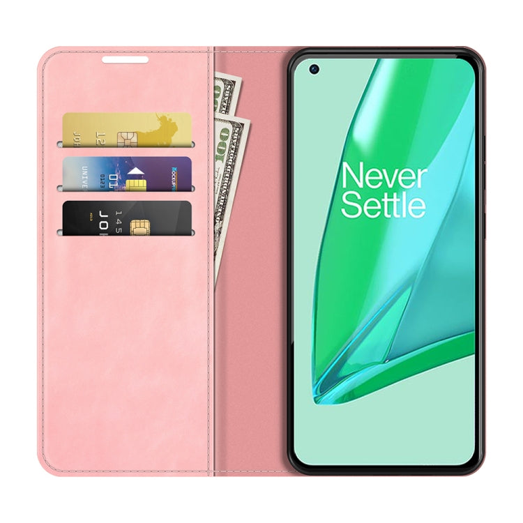 For OnePlus 9 Pro Retro-skin Business Magnetic Suction Leather Case with Holder & Card Slots & Wallet