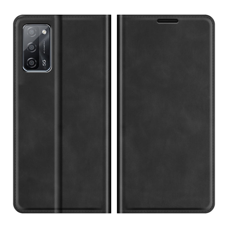 For OPPO A55 5G Retro-skin Business Magnetic Suction Leather Case with Holder & Card Slots & Wallet