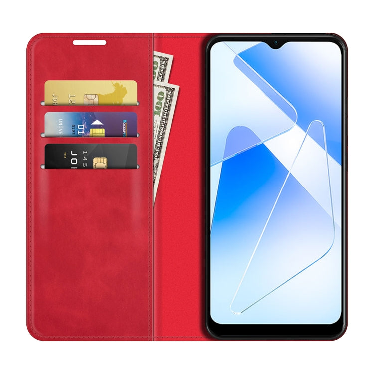 For OPPO A55 5G Retro-skin Business Magnetic Suction Leather Case with Holder & Card Slots & Wallet