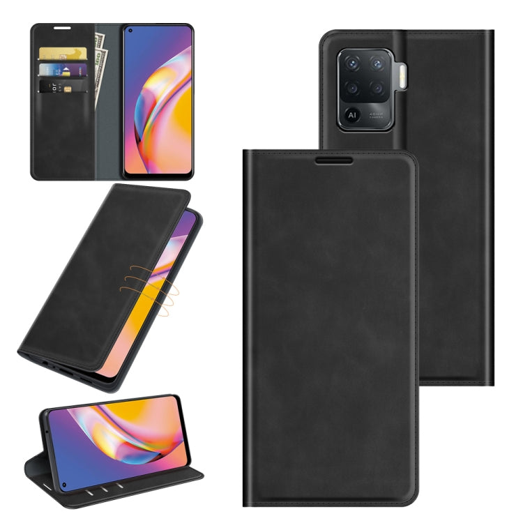 For OPPO A94 4G / F19 Pro / Reno5 Lite Retro-skin Business Magnetic Suction Leather Case with Holder & Card Slots & Wallet