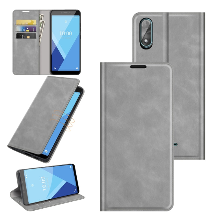 For Wiko Y51 Retro-skin Business Magnetic Suction Leather Case with Holder & Card Slots & Wallet