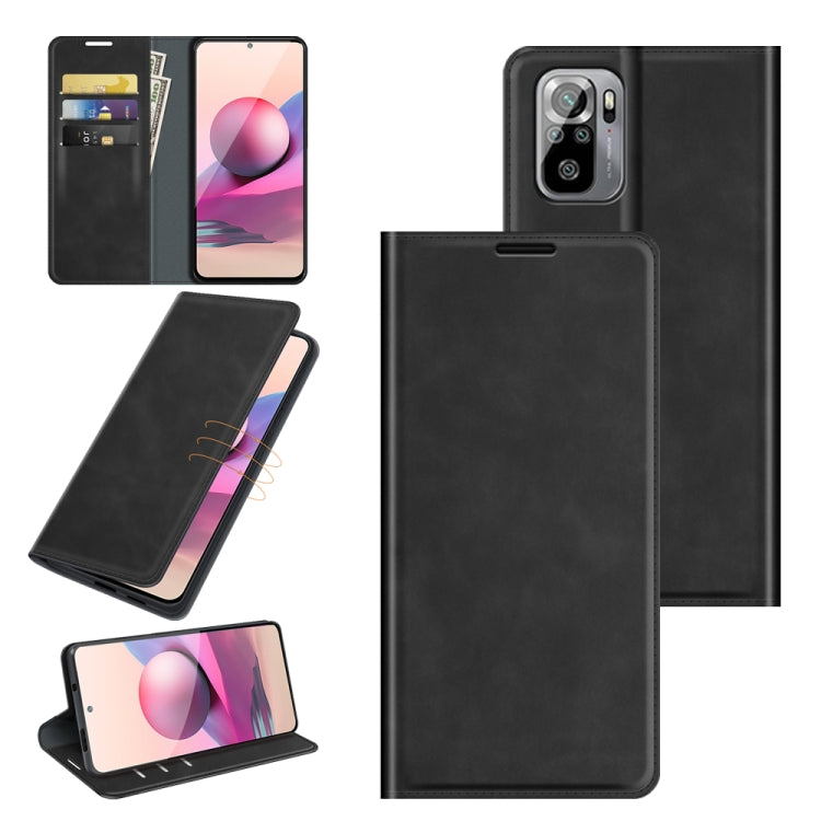 For Xiaomi Redmi Note 10 4G / Note 10S Retro-skin Business Magnetic Suction Leather Case with Holder & Card Slots & Wallet