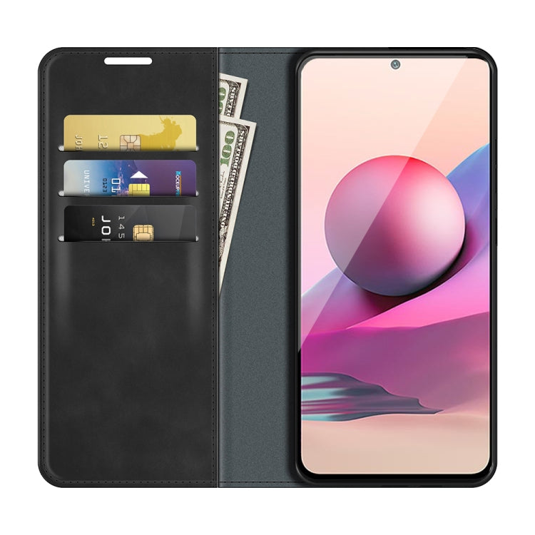 For Xiaomi Redmi Note 10 4G / Note 10S Retro-skin Business Magnetic Suction Leather Case with Holder & Card Slots & Wallet