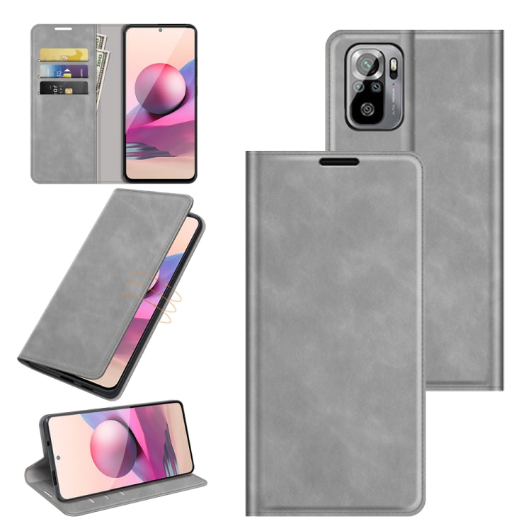 For Xiaomi Redmi Note 10 4G / Note 10S Retro-skin Business Magnetic Suction Leather Case with Holder & Card Slots & Wallet