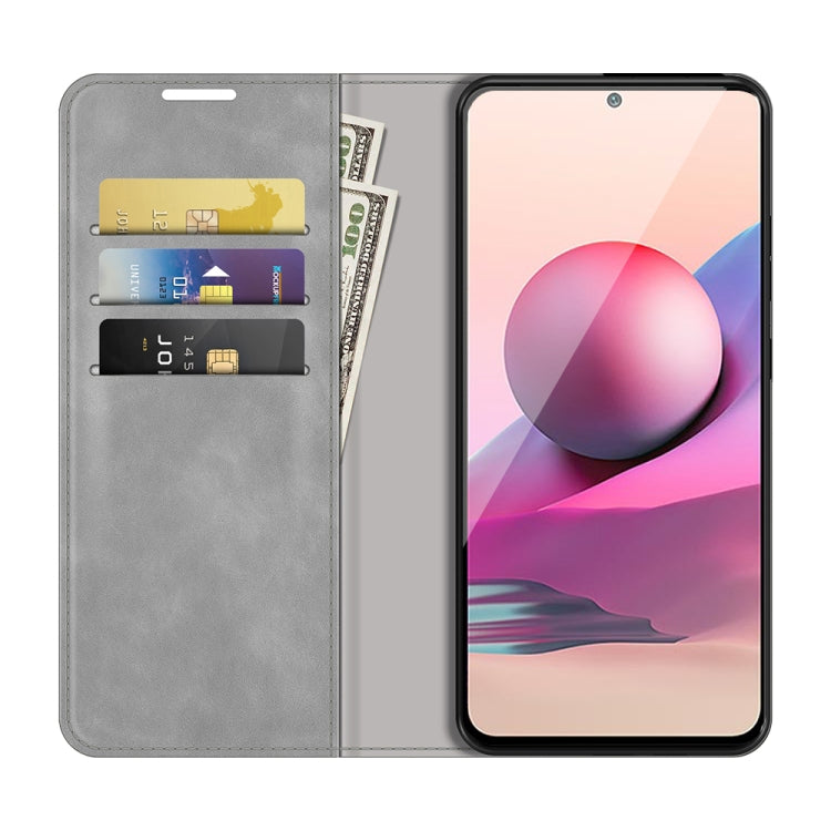 For Xiaomi Redmi Note 10 4G / Note 10S Retro-skin Business Magnetic Suction Leather Case with Holder & Card Slots & Wallet