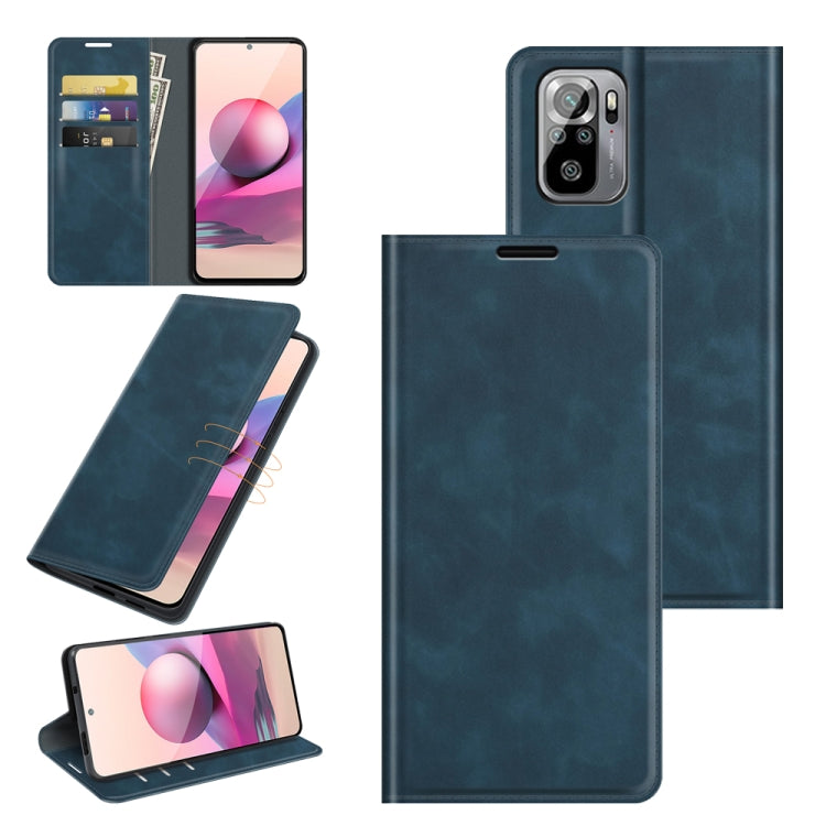 For Xiaomi Redmi Note 10 4G / Note 10S Retro-skin Business Magnetic Suction Leather Case with Holder & Card Slots & Wallet