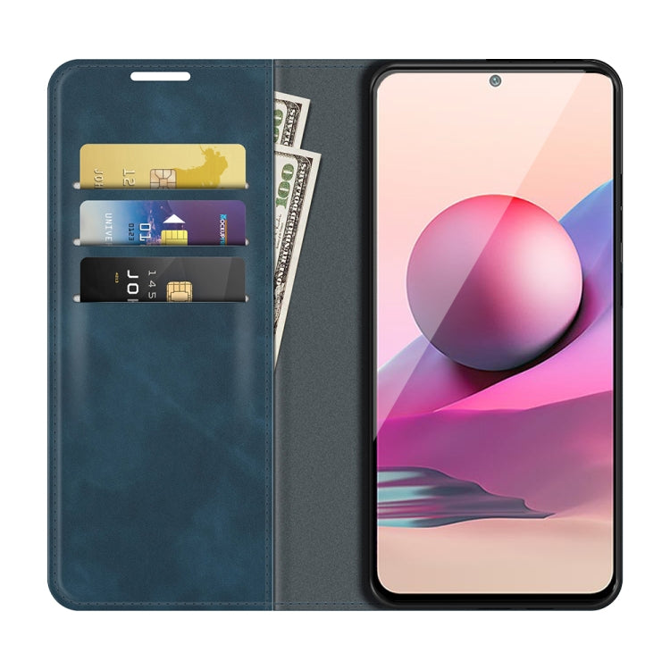 For Xiaomi Redmi Note 10 4G / Note 10S Retro-skin Business Magnetic Suction Leather Case with Holder & Card Slots & Wallet