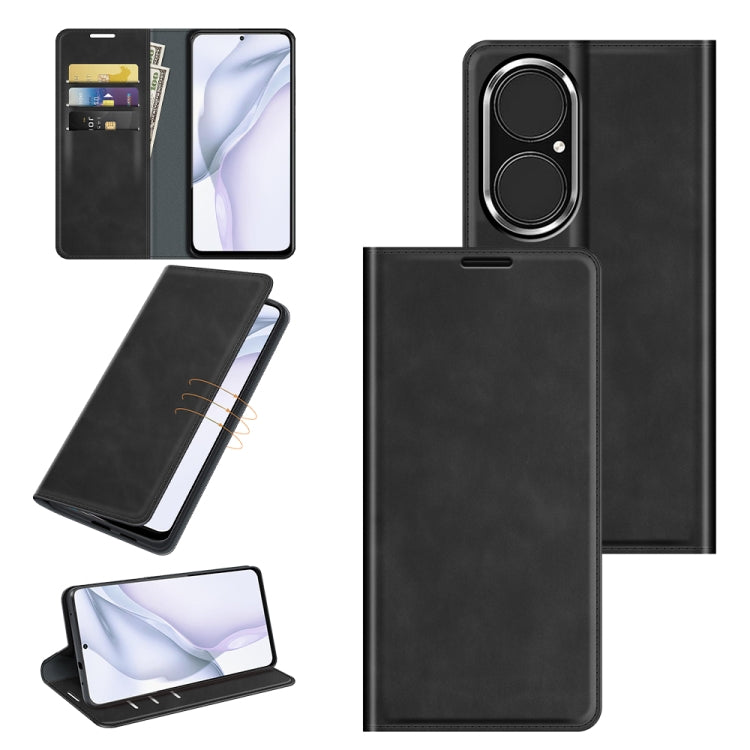 For Huawei P50 Retro-skin Business Magnetic Suction Leather Case with Holder & Card Slots & Wallet