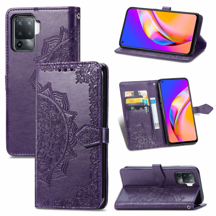 For OPPO A94 4G / F19 Pro Mandala Embossing Pattern Horizontal Flip Leather Case with Holder & Card Slots & Wallet & Lanyard