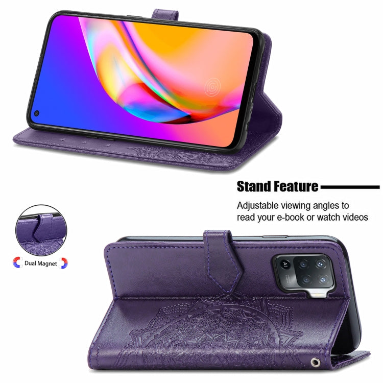 For OPPO A94 4G / F19 Pro Mandala Embossing Pattern Horizontal Flip Leather Case with Holder & Card Slots & Wallet & Lanyard