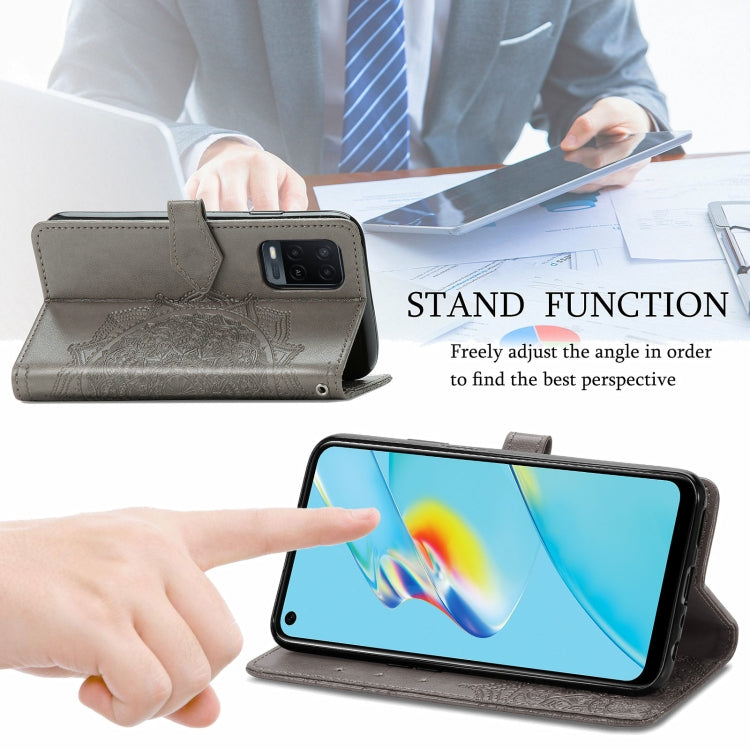 For OPPO A54 4G Mandala Embossing Pattern Horizontal Flip Leather Case with Holder & Card Slots & Wallet & Lanyard