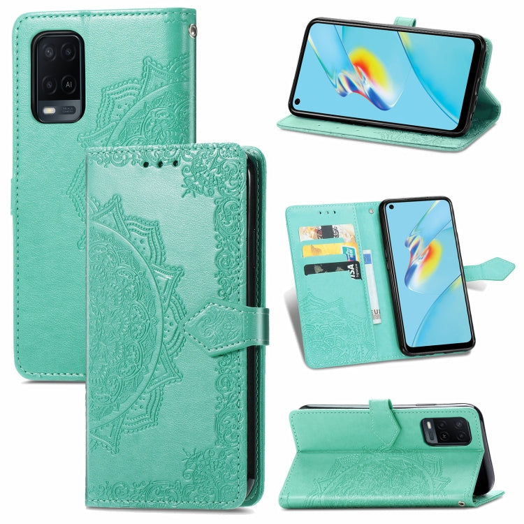 For OPPO A54 4G Mandala Embossing Pattern Horizontal Flip Leather Case with Holder & Card Slots & Wallet & Lanyard