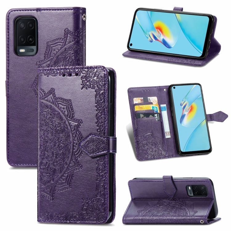 For OPPO A54 4G Mandala Embossing Pattern Horizontal Flip Leather Case with Holder & Card Slots & Wallet & Lanyard