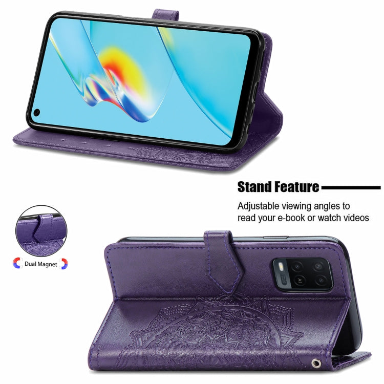 For OPPO A54 4G Mandala Embossing Pattern Horizontal Flip Leather Case with Holder & Card Slots & Wallet & Lanyard