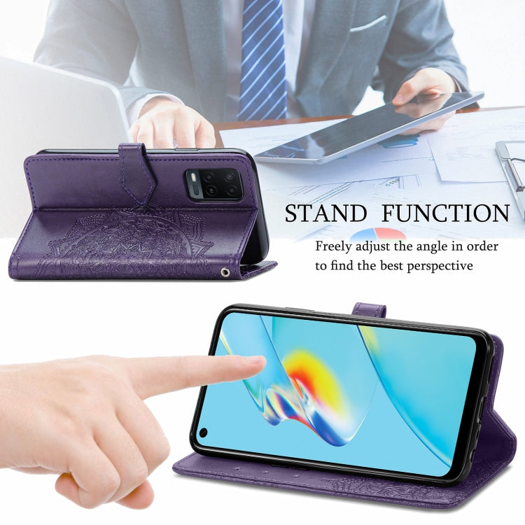 For OPPO A54 4G Mandala Embossing Pattern Horizontal Flip Leather Case with Holder & Card Slots & Wallet & Lanyard