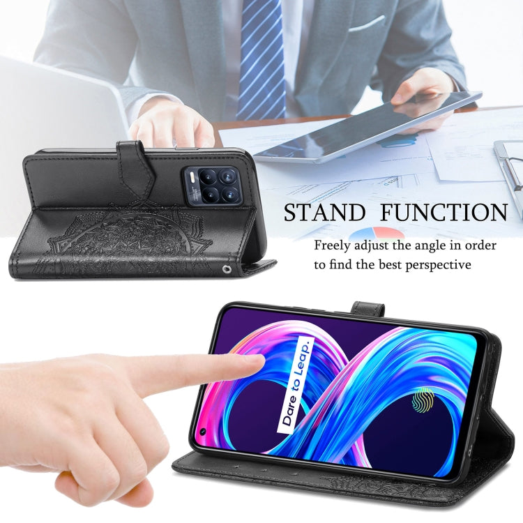 For OPPO Realme 8 5G / Realme V13 5G Mandala Embossing Pattern Horizontal Flip Leather Case with Holder & Card Slots & Wallet & Lanyard