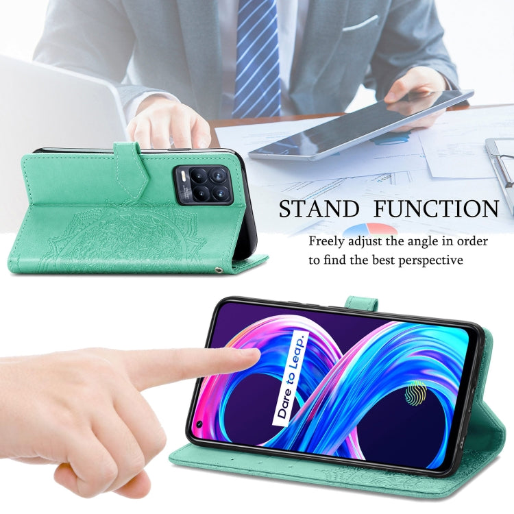 For OPPO Realme 8 5G / Realme V13 5G Mandala Embossing Pattern Horizontal Flip Leather Case with Holder & Card Slots & Wallet & Lanyard