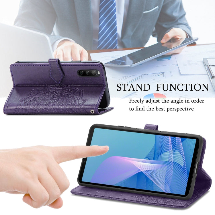 For Sony Xperia 10 III Mandala Embossing Pattern Horizontal Flip Leather Case with Holder & Card Slots & Wallet & Lanyard