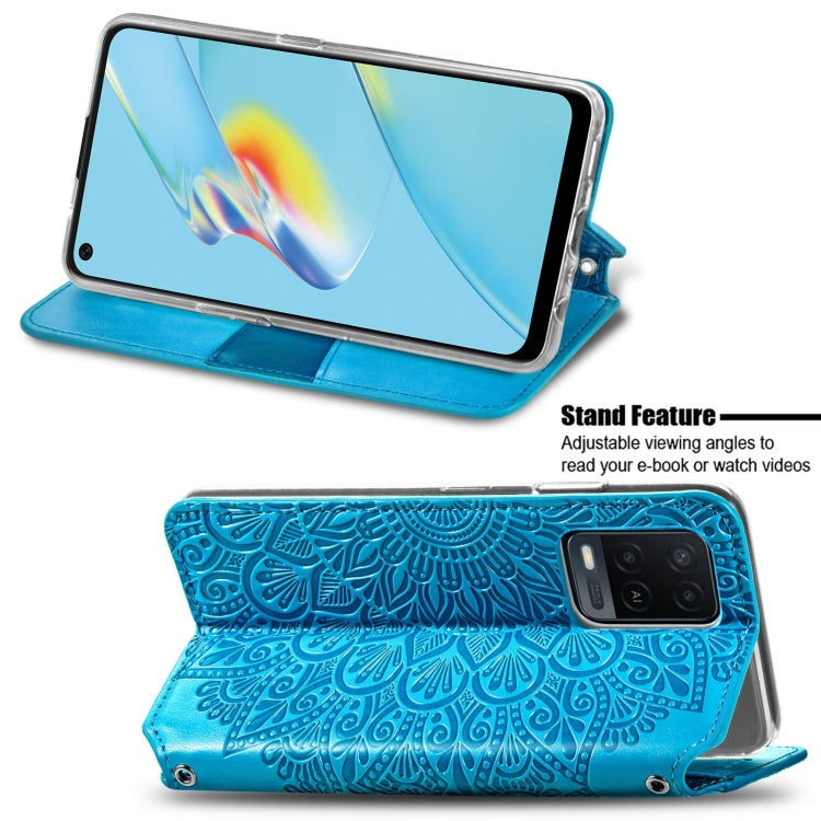 For OPPO A54 4G Blooming Mandala Embossed Pattern Magnetic Horizontal Flip Leather Case with Holder & Card Slots & Wallet