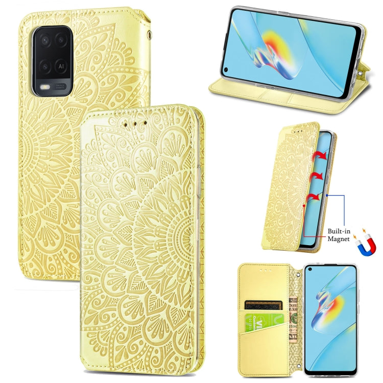 For OPPO A54 4G Blooming Mandala Embossed Pattern Magnetic Horizontal Flip Leather Case with Holder & Card Slots & Wallet