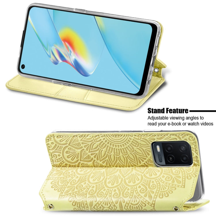 For OPPO A54 4G Blooming Mandala Embossed Pattern Magnetic Horizontal Flip Leather Case with Holder & Card Slots & Wallet