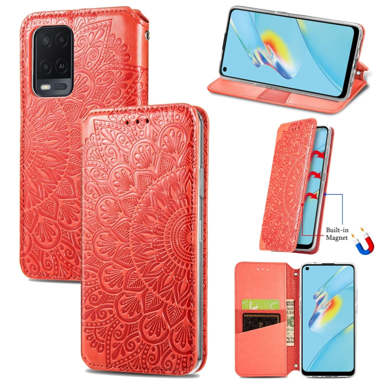 For OPPO A54 4G Blooming Mandala Embossed Pattern Magnetic Horizontal Flip Leather Case with Holder & Card Slots & Wallet