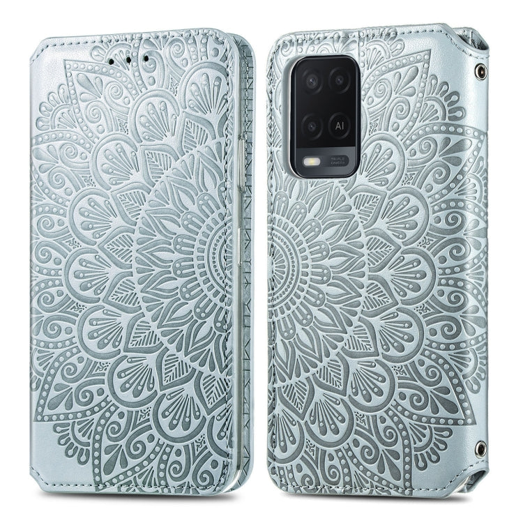 For OPPO A54 4G Blooming Mandala Embossed Pattern Magnetic Horizontal Flip Leather Case with Holder & Card Slots & Wallet
