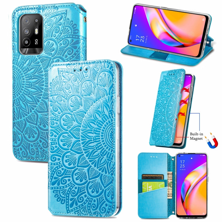 For OPPO A94 5G / Reno5 Z Blooming Mandala Embossed Pattern Magnetic Horizontal Flip Leather Case with Holder & Card Slots & Wallet